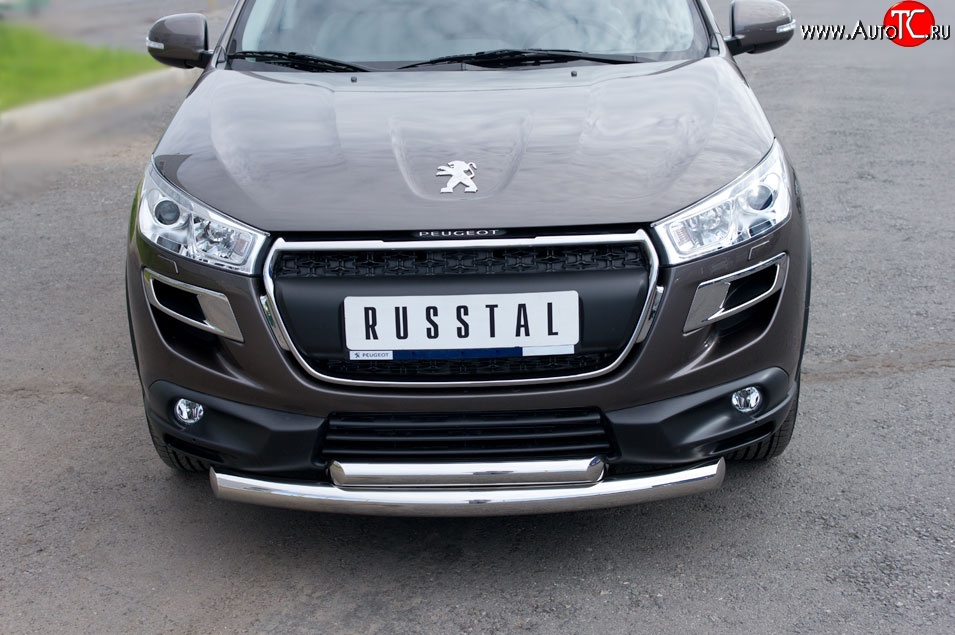 20 399 р. Защита переднего бампера (2 трубыØ76 и 63 мм, нержавейка) SLITKOFF Peugeot 4008 (2012-2017)  с доставкой в г. Воронеж