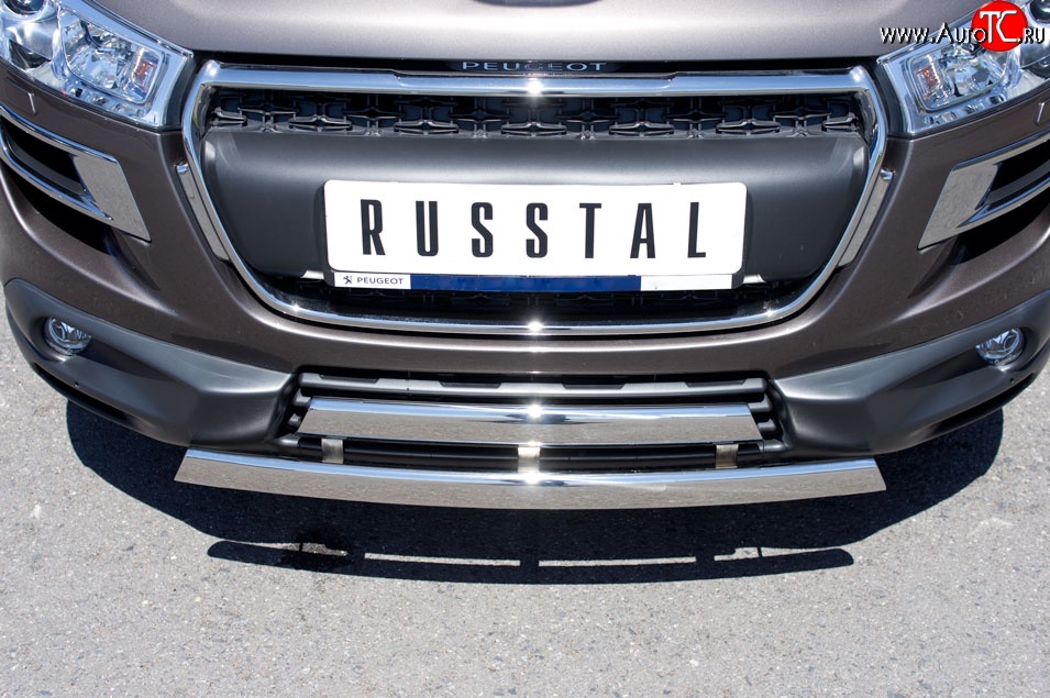 16 849 р. Защита переднего бампера (2 трубыØ75х42 мм, нержавейка) Russtal Peugeot 4008 (2012-2017)  с доставкой в г. Воронеж