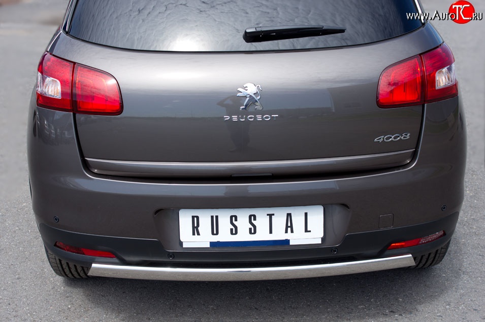 11 599 р. Защита заднего бампера (Ø75x42 мм, нержавейка) Russtal Peugeot 4008 (2012-2017)  с доставкой в г. Воронеж