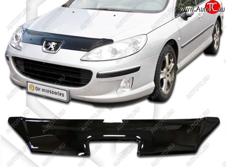 2 079 р. Дефлектор капота CA-Plastic Peugeot 407 универсал (2004-2011) (Classic черный, Без надписи)  с доставкой в г. Воронеж