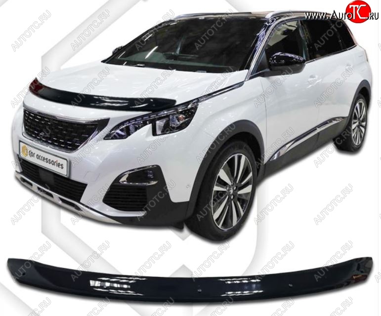 1 999 р. Дефлектор капота CA-Plastiс  Peugeot 5008  T87 (2017-2020) дорестайлинг (Classic черный, Без надписи)  с доставкой в г. Воронеж