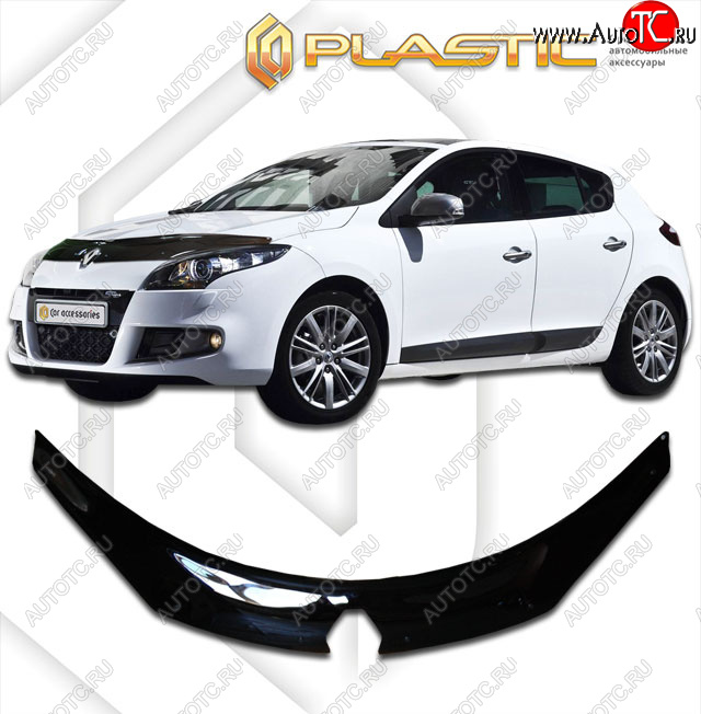 2 399 р. Дефлектор капота CA Plastic Exclusive  Renault Megane  хэтчбэк 5 дв. (2008-2016) дорестайлинг,  рестайлинг (Classic черный, Без надписи)  с доставкой в г. Воронеж