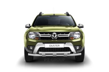 27 199 р. Защита переднего бампера PT GROUP двойная с пластинами Ø63/63мм (НПС) RENAULT Duster 2016- Renault Duster HS рестайлинг (2015-2021) (Нержавеющая полированная сталь)  с доставкой в г. Воронеж. Увеличить фотографию 3