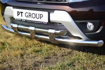 27 199 р. Защита переднего бампера PT GROUP двойная с пластинами Ø63/63мм (НПС) RENAULT Duster 2016- Renault Duster HS рестайлинг (2015-2021) (Нержавеющая полированная сталь)  с доставкой в г. Воронеж. Увеличить фотографию 6