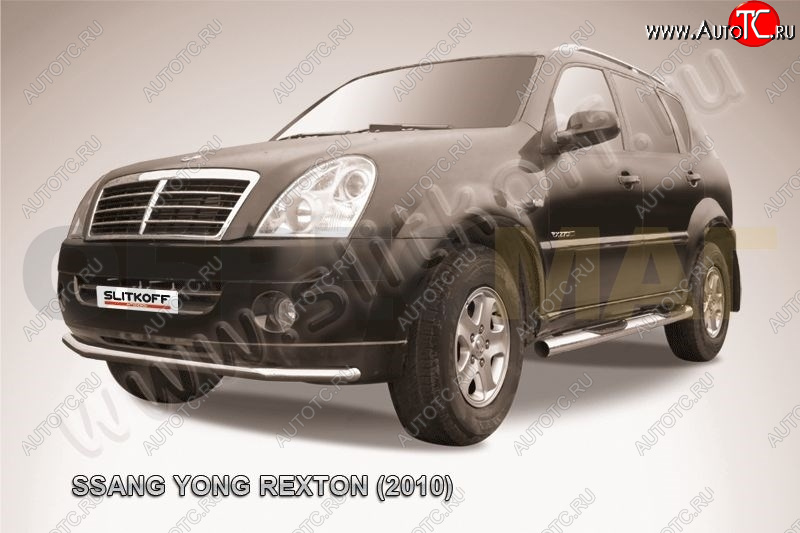 8 299 р. Защита переднего бампер Slitkoff  SSANGYONG Rexton  Y250 (2006-2012) (Цвет: серебристый)  с доставкой в г. Воронеж