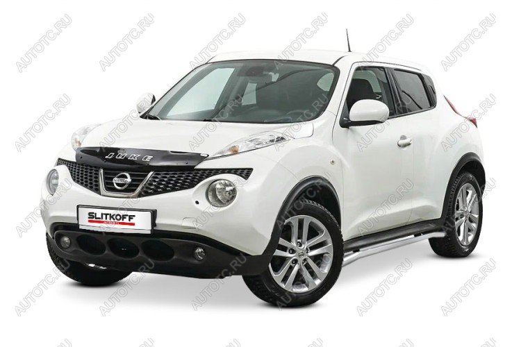 10 349 р. Защита порогов d42 с гибами Slitkoff Nissan Juke 1 YF15 дорестайлинг (2010-2014) (сталь с полимерным покрытием, цвет серебро)  с доставкой в г. Воронеж