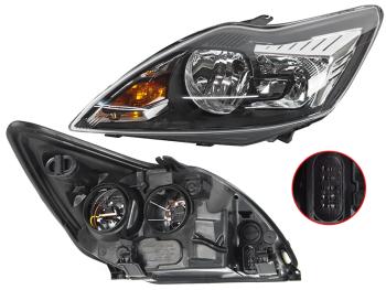Левая фара SAT (с эл. корректором чёрная) Ford Focus 2 седан рестайлинг (2007-2011)