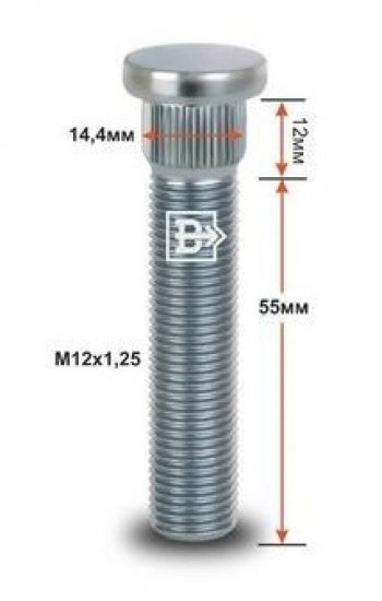 215 р. Забивная шпилька 55.0 мм ступицы колеса Вектор M12x1.25 x 55.0 KIA Cerato 4 BD дорестайлинг, хэтчбэк (2018-2021). Увеличить фотографию 1