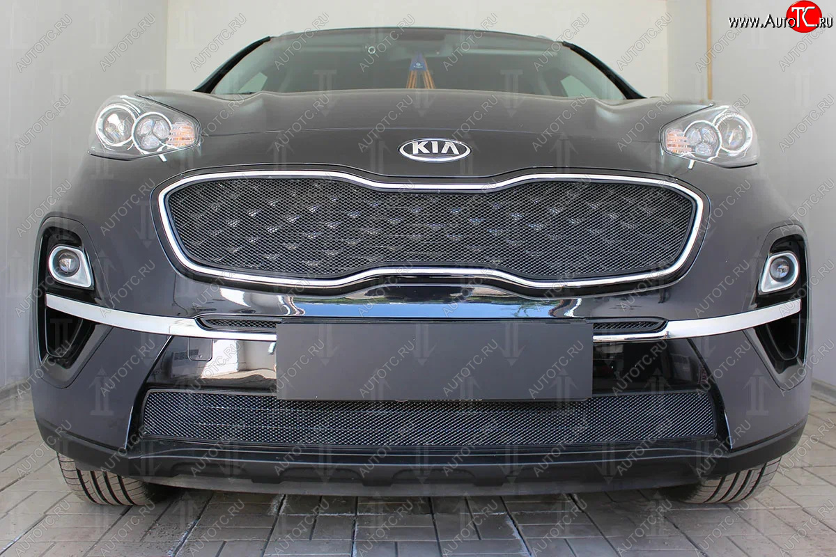 6 249 р. Защитная сетка в бампер (верх, ячейка 4х10 мм) Alfeco Премиум  KIA Sportage  4 QL (2018-2022) рестайлинг (Чёрная)  с доставкой в г. Воронеж