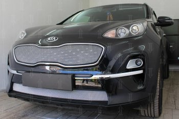 6 399 р. Защитная сетка в бампер (верх, ячейка 4х10 мм) Alfeco Премиум  KIA Sportage  4 QL (2018-2022) рестайлинг (Хром)  с доставкой в г. Воронеж. Увеличить фотографию 4