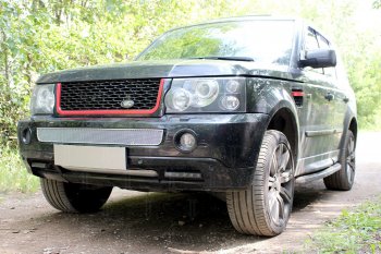 4 299 р. Защитная сетка в бампер (середина, ячейка 4х10 мм) Alfeco Премиум  Land Rover Range Rover Sport  1 L320 (2005-2009) дорестайлинг (Хром)  с доставкой в г. Воронеж. Увеличить фотографию 2