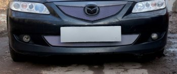 3 079 р. Защитная сетка в бампер (низ, ячейка 3х7 мм) Alfeco Стандарт Mazda 6 GG седан дорестайлинг (2002-2005) (Хром)  с доставкой в г. Воронеж. Увеличить фотографию 2