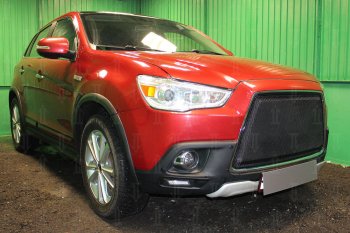7 249 р. Защитная сетка в бампер (3D, ячейка 4х10 мм) Alfeco Премиум Mitsubishi ASX дорестайлинг (2010-2012) (Чёрная)  с доставкой в г. Воронеж. Увеличить фотографию 3