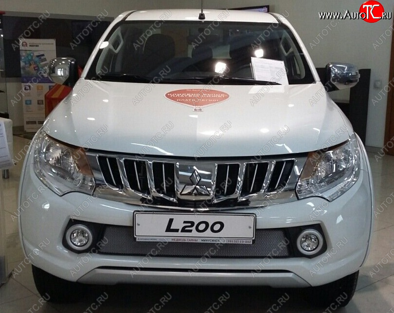 3 149 р. Защитная сетка в бампер (низ, ячейка 3х7 мм) Alfeco Стандарт  Mitsubishi L200  5 KK,KL (2015-2019) дорестайлинг (Хром)  с доставкой в г. Воронеж