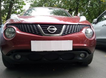 Защитная сетка в бампер (низ, ячейка 3х7 мм) Стрелка11 Стандарт Nissan Juke 1 YF15 дорестайлинг (2010-2014) (Чёрная)