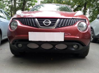 Защитная сетка в бампер (низ, ячейка 3х7 мм) Стрелка11 Стандарт Nissan Juke 1 YF15 дорестайлинг (2010-2014) (Хром)