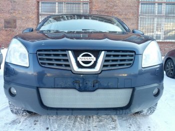 Защитная сетка в бампер (низ, ячейка 3х7 мм) Стрелка11 Стандарт Nissan Qashqai  1 (2007-2010) дорестайлинг (Хром)
