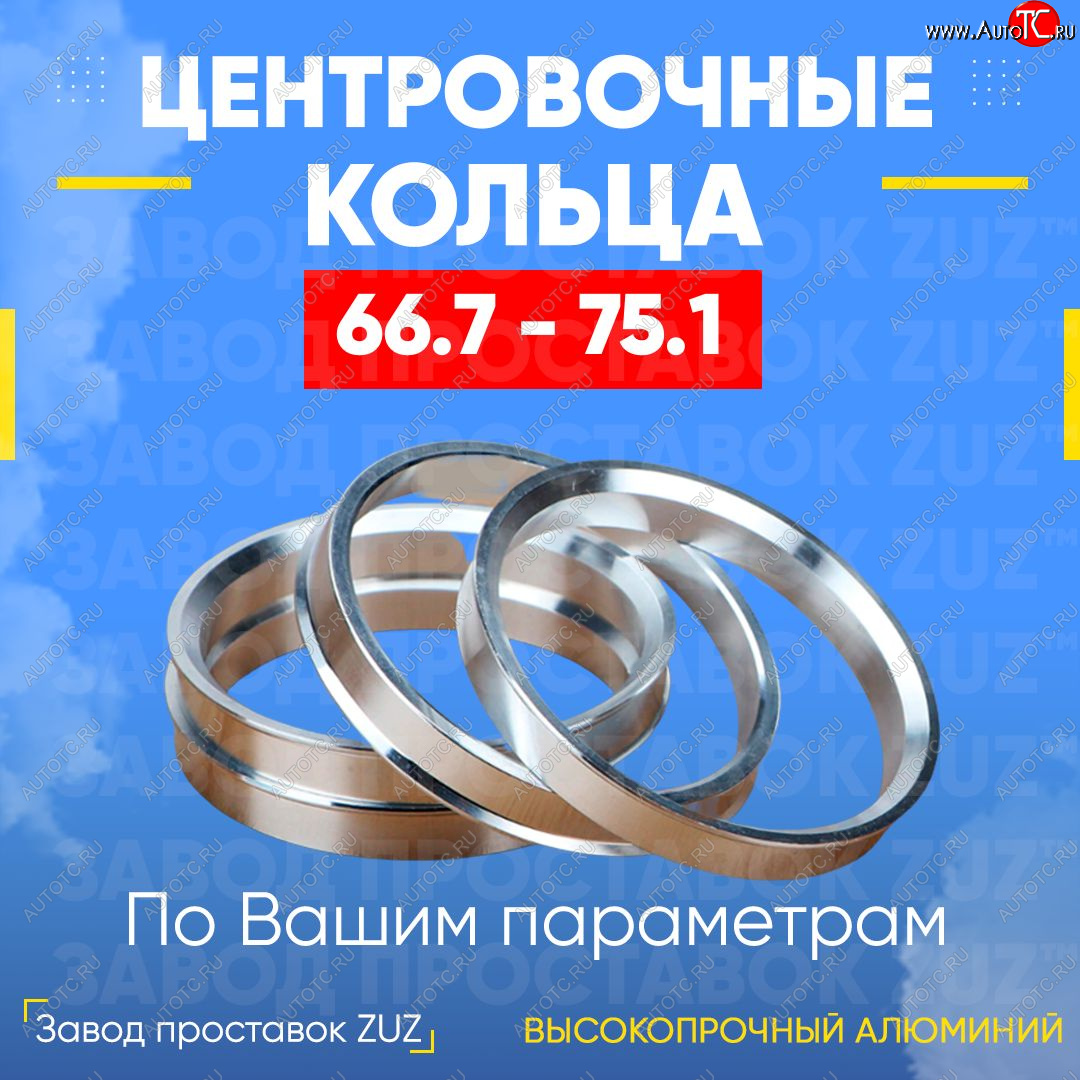 1 799 р. Алюминиевое центровочное кольцо (4 шт) ЗУЗ 66.7 x 75.1  BMW i3  I01 (2013-2017), Daihatsu Be-Go  J200 (2006-2016), Daihatsu Terios ( J100,  J102,J122,  J200,  F800) (1997-2023)  с доставкой в г. Воронеж