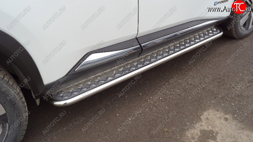 31 899 р. Пороги с площадкой 42,4 мм ТСС Тюнинг  Nissan X-trail  4 T33 (2021-2025) дорестайлинг (серые)  с доставкой в г. Воронеж