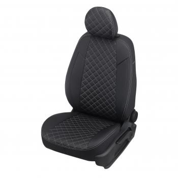 8 749 р. Чехлы сидений Ромб (экокожа) Автопилот  Chery Tiggo 7 - Tiggo 7 Pro Max  T1E (черный/строчка белая)  с доставкой в г. Воронеж. Увеличить фотографию 2