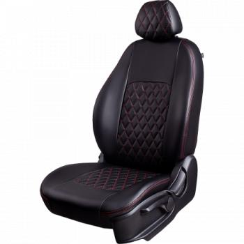 Комплект чехлов для сидений (ЦЗС 2 горба Илана+Орегон) ТУРИН ст РОМБ Lord Autofashion Nissan Almera Classic  седан (2006-2013) B10 (черный, вставка черная+красная, строчка красная)