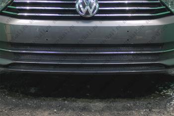 4 649 р.  Защита радиатора (3 части) (1.8 2.0) Стрелка11 Стандарт Volkswagen Passat B8 универсал дорестайлинг (2015-2019) (черная)  с доставкой в г. Воронеж. Увеличить фотографию 1