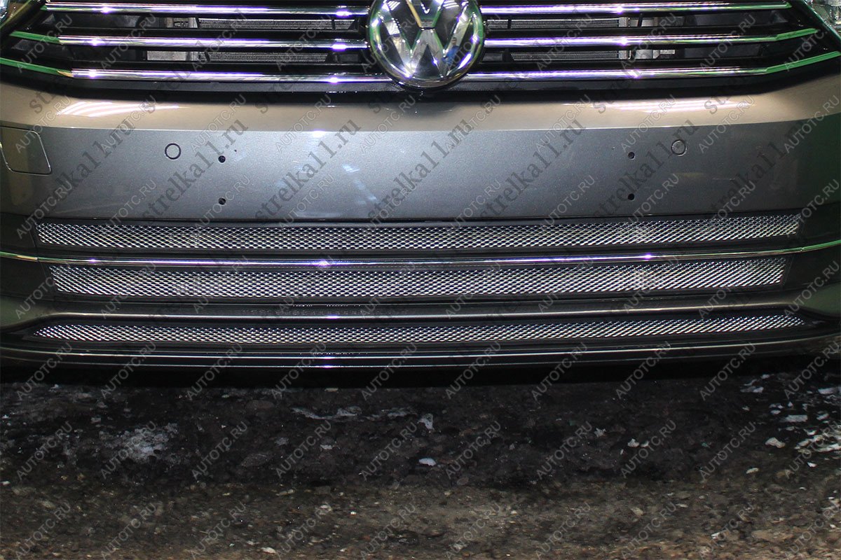 4 799 р. Защита радиатора (3 части) (1.8 2.0) Стрелка11 Стандарт  Volkswagen Passat  B8 (2015-2019) седан дорестайлинг, универсал дорестайлинг (хром)  с доставкой в г. Воронеж