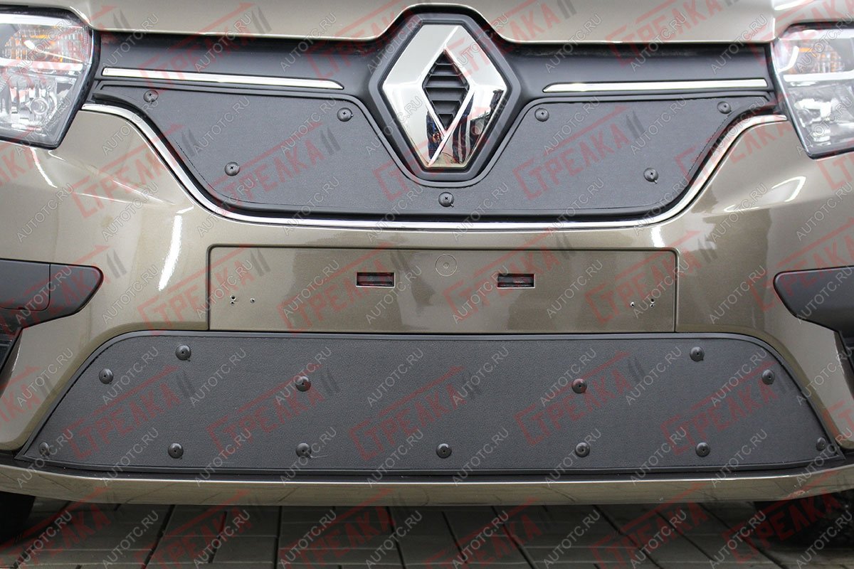 759 р. Зимняя заглушка решетки радиатора (низ) Стрелка11 Renault Logan 2 рестайлинг (2018-2025) (черная)  с доставкой в г. Воронеж
