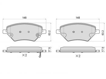 Колодки тормозные передние (148х63,2Х17.9 mm) CHERY Omoda C5 (2021-2025)