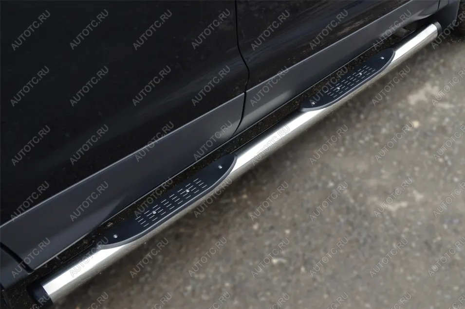 22 549 р. Пороги труба с накладками (d76) SLITKOFF Mitsubishi Pajero Sport PB дорестайлинг (2008-2013) (нержавейка, на торцах пластиковые заглушки)  с доставкой в г. Воронеж