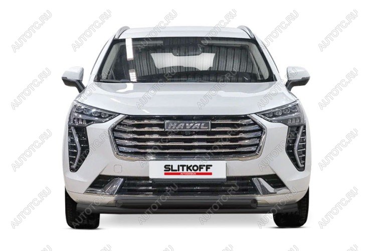 10 299 р. Защита переднего бампера d57+d57 двойная Slitkoff  Haval Jolion (2020-2024) дорестайлинг ( Сталь с полимерным покрытием в цвет черный)  с доставкой в г. Воронеж