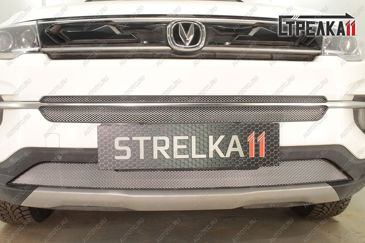 3 759 р. Защитная сетка решетки радиатора (верх)(2 части) Стрелка11  Changan CS35 Plus (2018-2022) дорестайлинг (хром)  с доставкой в г. Воронеж