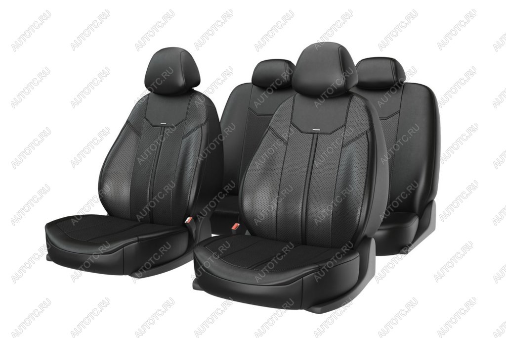 4 599 р. Авточехлы универсальные экокожа черные (11 предм.) Mustang CARFASHION CARFASHION 10028  с доставкой в г. Воронеж