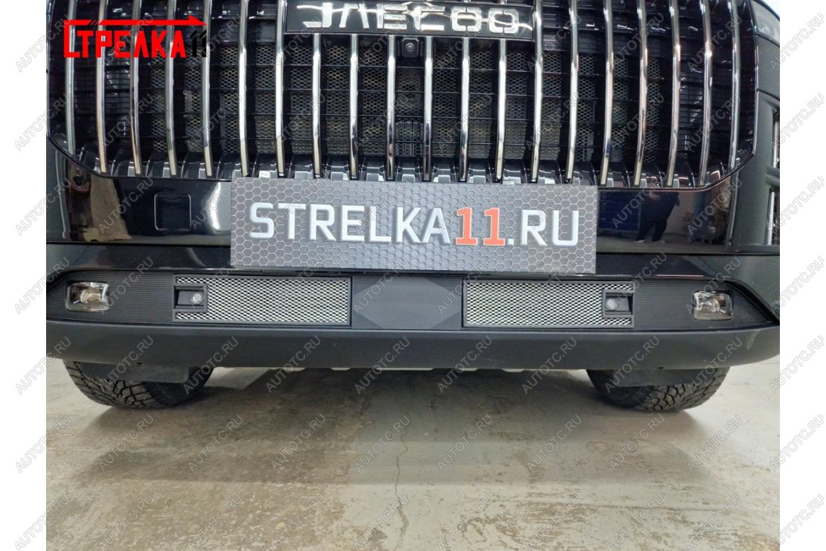 2 579 р. Защитная сетка радиатора (2 части)(низ) Стрелка11  JAECOO J7 (2023-2025) (черная)  с доставкой в г. Воронеж