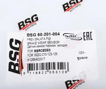 65 р. Датчик износа тормозных колодок MERCEDES C (W202),E (W210),G (W461) передний (1шт.) BSG  с доставкой в г. Воронеж. Увеличить фотографию 4