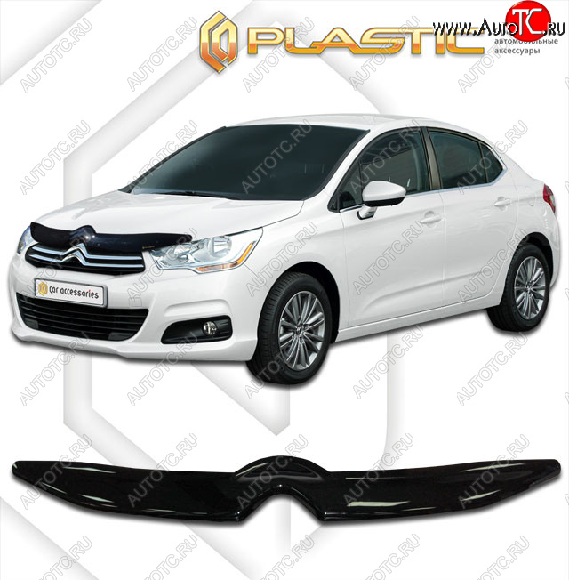 1 899 р. Дефлектор капота CA-Plastic  CITROEN C4  B7 (2013-2022) седан дорестайлинг, седан рестайлинг (classic черный, без надписи)  с доставкой в г. Воронеж