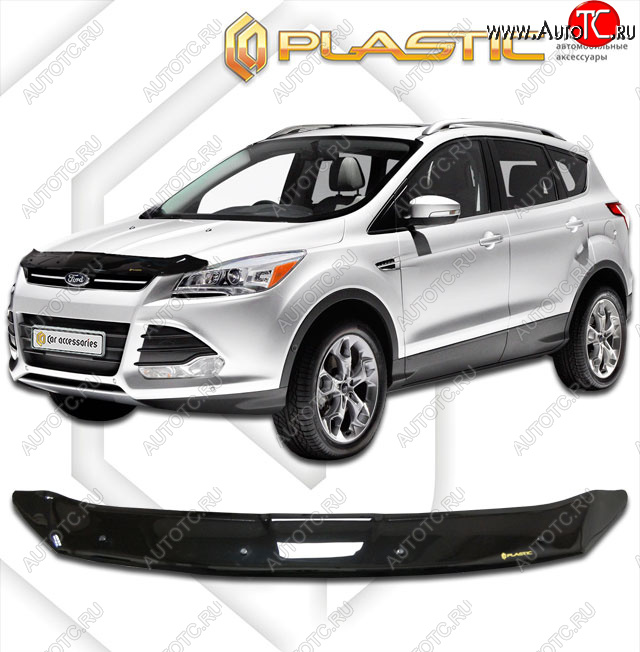 1 899 р. Дефлектор капота CA-Plastic  Ford Escape  3 (2012-2016) дорестайлинг (classic черный, без надписи)  с доставкой в г. Воронеж