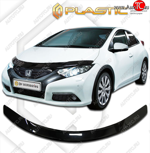 2 299 р. Дефлектор капота CA-Plastic  Honda Civic  FK2 (2011-2016) хэтчбэк 5 дв. (classic черный, без надписи)  с доставкой в г. Воронеж