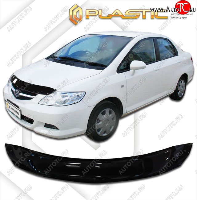 1 899 р. Дефлектор капота CA-Plastic  Honda Fit Aria  GD (2005-2009) рестайлинг седан (classic черный, без надписи)  с доставкой в г. Воронеж