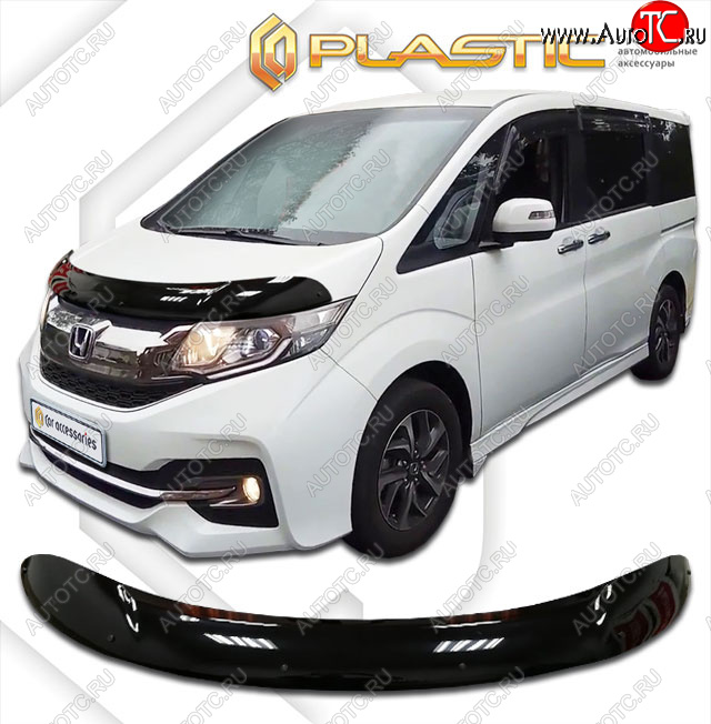 2 079 р. Дефлектор капота CA-Plastic  Honda StepWagon  5 RP1,RP2, RP3, RP4 (2015-2017) минивэн дорестайлинг (classic черный, без надписи)  с доставкой в г. Воронеж