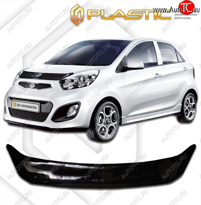 1 839 р. Дефлектор капота CA-Plastic KIA Picanto 2 TA хэтчбэк 3 дв. дорестайлинг (2011-2015) (classic черный, без надписи)  с доставкой в г. Воронеж