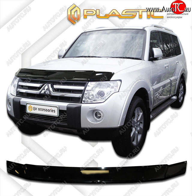 1 999 р. Дефлектор капота CA-Plastic  Mitsubishi Pajero  4 V80 (2006-2014) дорестайлинг, 3 дв. 1-ый рестайлинг (classic черный, без надписи)  с доставкой в г. Воронеж