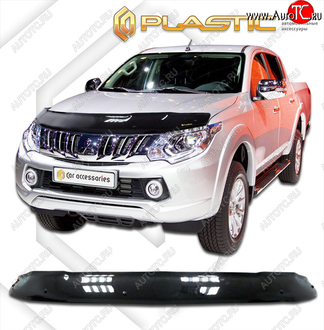 2 159 р. Дефлектор капота CA-Plastic Mitsubishi Triton KKKL Double Cab дорестайлинг (2015-2018) (classic черный, без надписи)  с доставкой в г. Воронеж