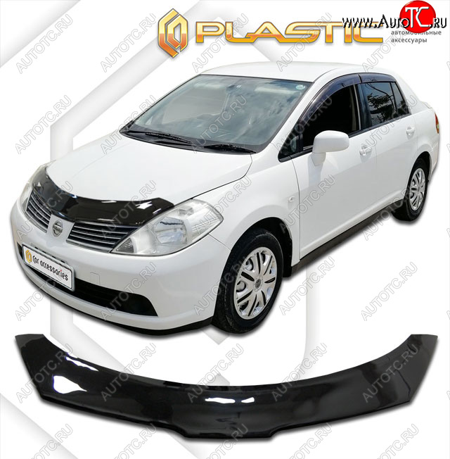 2 159 р. Дефлектор капота CA-Plastic Nissan Tiida Latio C11 седан (2004-2012) (classic черный, без надписи)  с доставкой в г. Воронеж