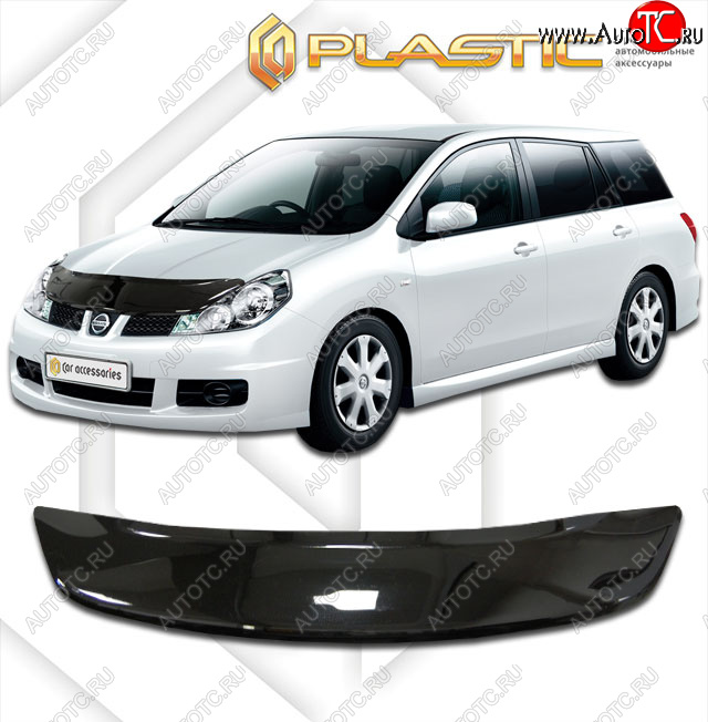 1 999 р. Дефлектор капота CA-Plastic  Nissan Wingroad  3 Y12 (2005-2018) 3-ое универсал (classic черный, без надписи)  с доставкой в г. Воронеж