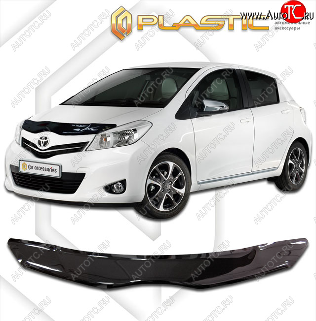 1 899 р. Дефлектор капота CA-Plastic  Toyota Yaris  XP130 (2010-2014) хэтчбэк 5 дв. дорестайлинг (classic черный, без надписи)  с доставкой в г. Воронеж