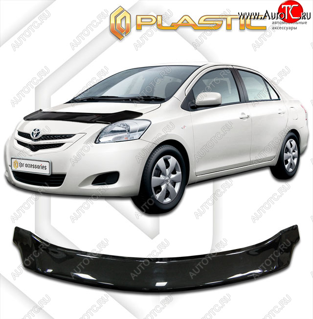 2 159 р. Дефлектор капота CA-Plastic  Toyota Yaris  XP90 (2006-2011) седан дорестайлинг, седан рестайлинг (classic черный, без надписи)  с доставкой в г. Воронеж