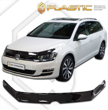 2 079 р. Дефлектор капота CA-Plastic Volkswagen Golf 7 дорестайлинг, хэтчбэк 5 дв. (2012-2017) (classic черный, без надписи)  с доставкой в г. Воронеж. Увеличить фотографию 1