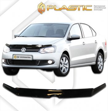 1 899 р. Дефлектор капота CA-Plastic  Volkswagen Polo  5 (2009-2015) седан дорестайлинг (classic черный, без надписи)  с доставкой в г. Воронеж. Увеличить фотографию 1