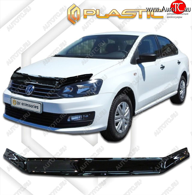 1 899 р. Дефлектор капота CA-Plastic Volkswagen Polo 5 хэтчбек рестайлинг (2015-2020) (classic черный, без надписи)  с доставкой в г. Воронеж